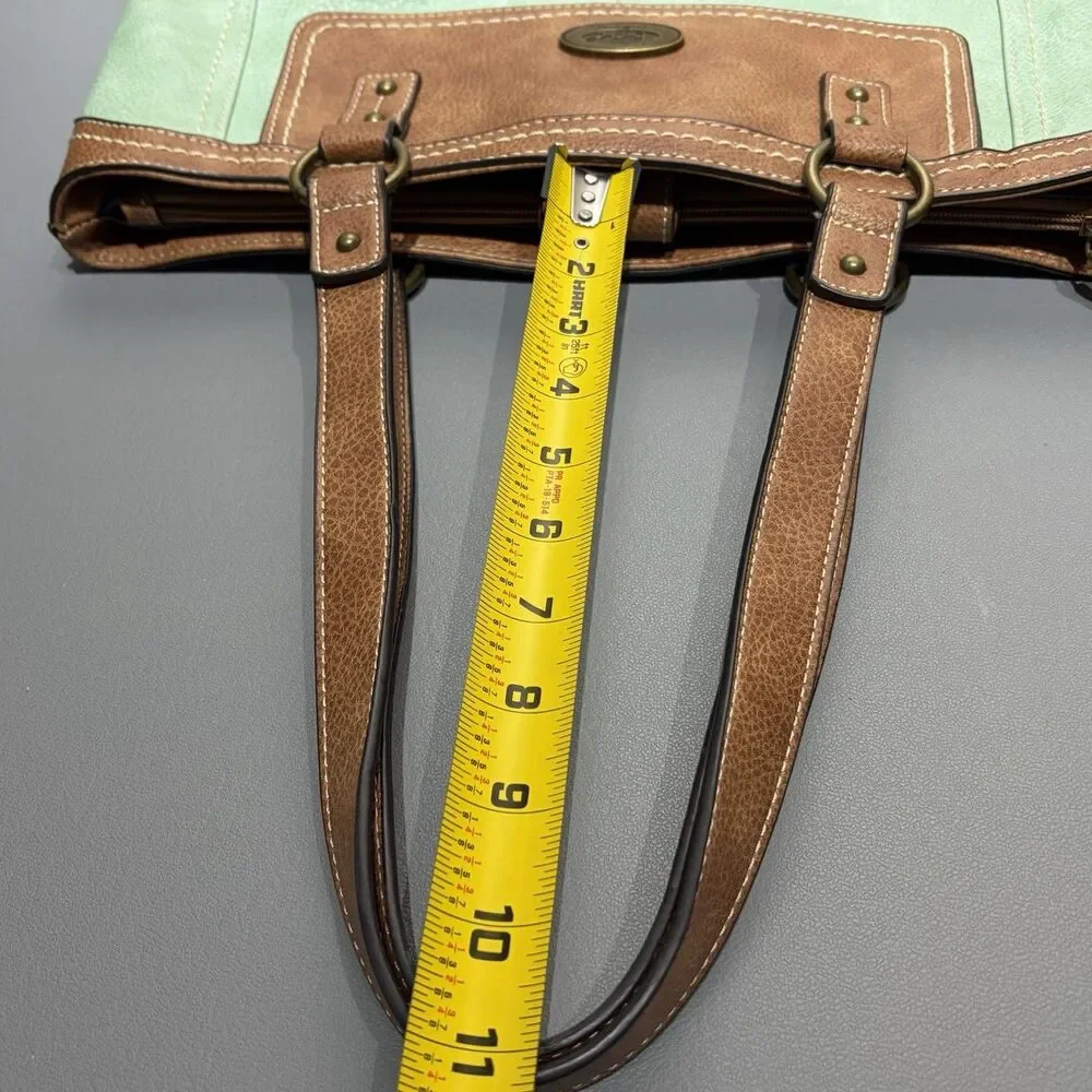 B.O.C Born Vegan Leather Vinyl Shoulder Handbag Aqua / Brown Boho Double Handle